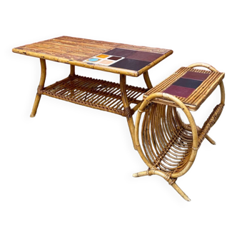 Rattan coffee table and magazine rack