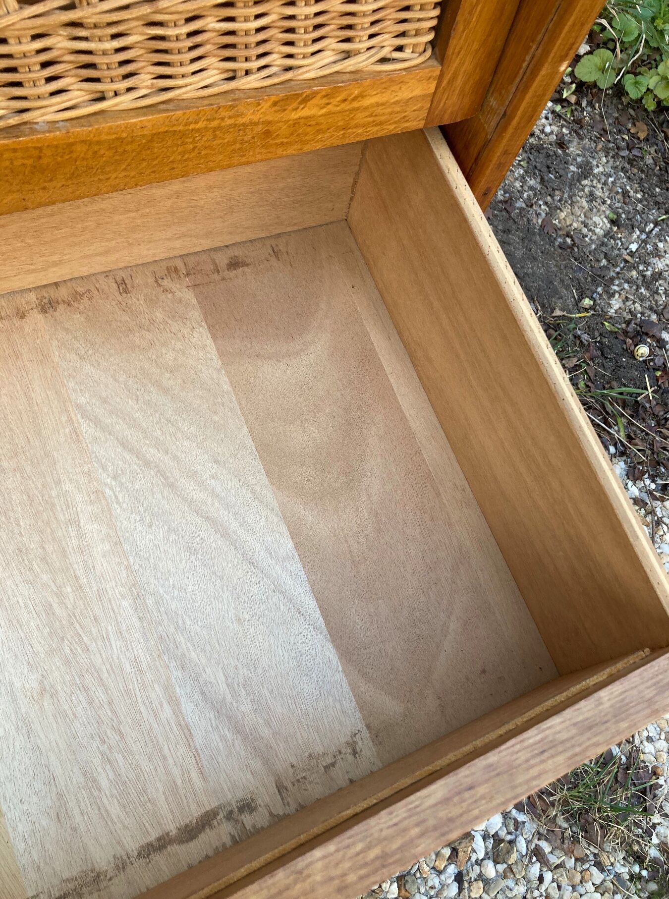 Rattan chest of drawers and vintage wood
