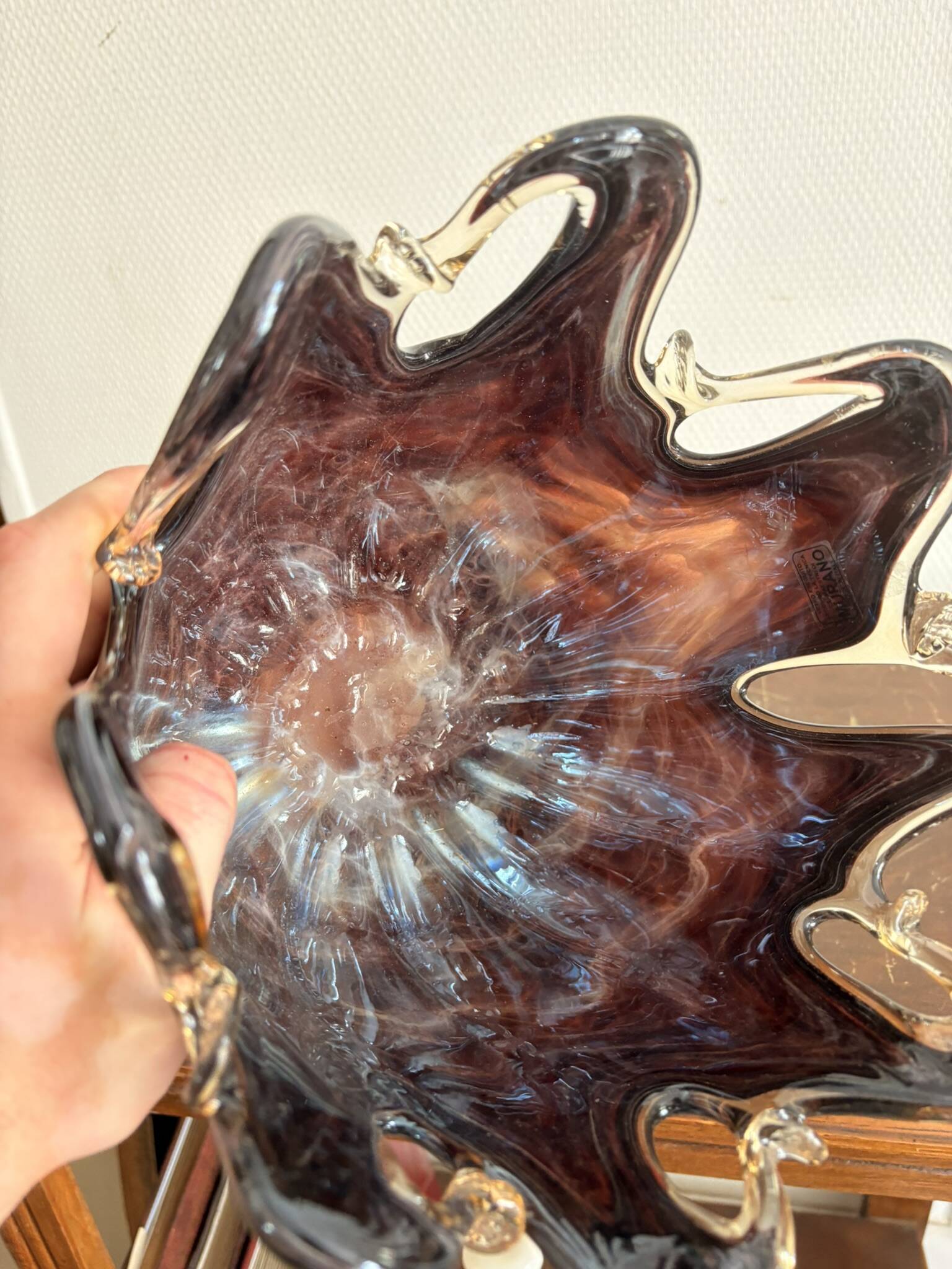 Coupe Corolle Coupelle Vide Poche Corbeille Style Murano Cristal Violet