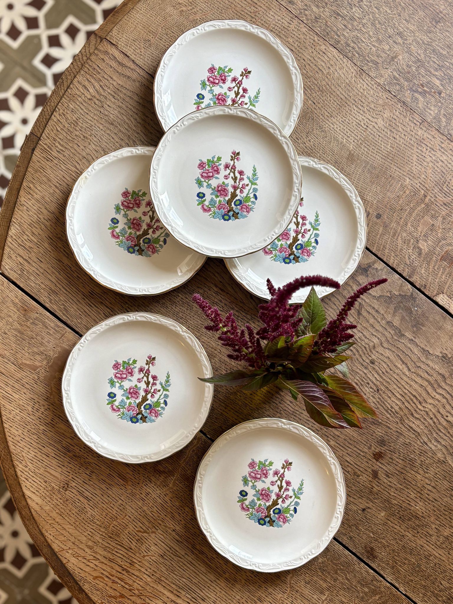 Set of 6 vintage dessert plates, "Indian Tree" pattern by Digoin