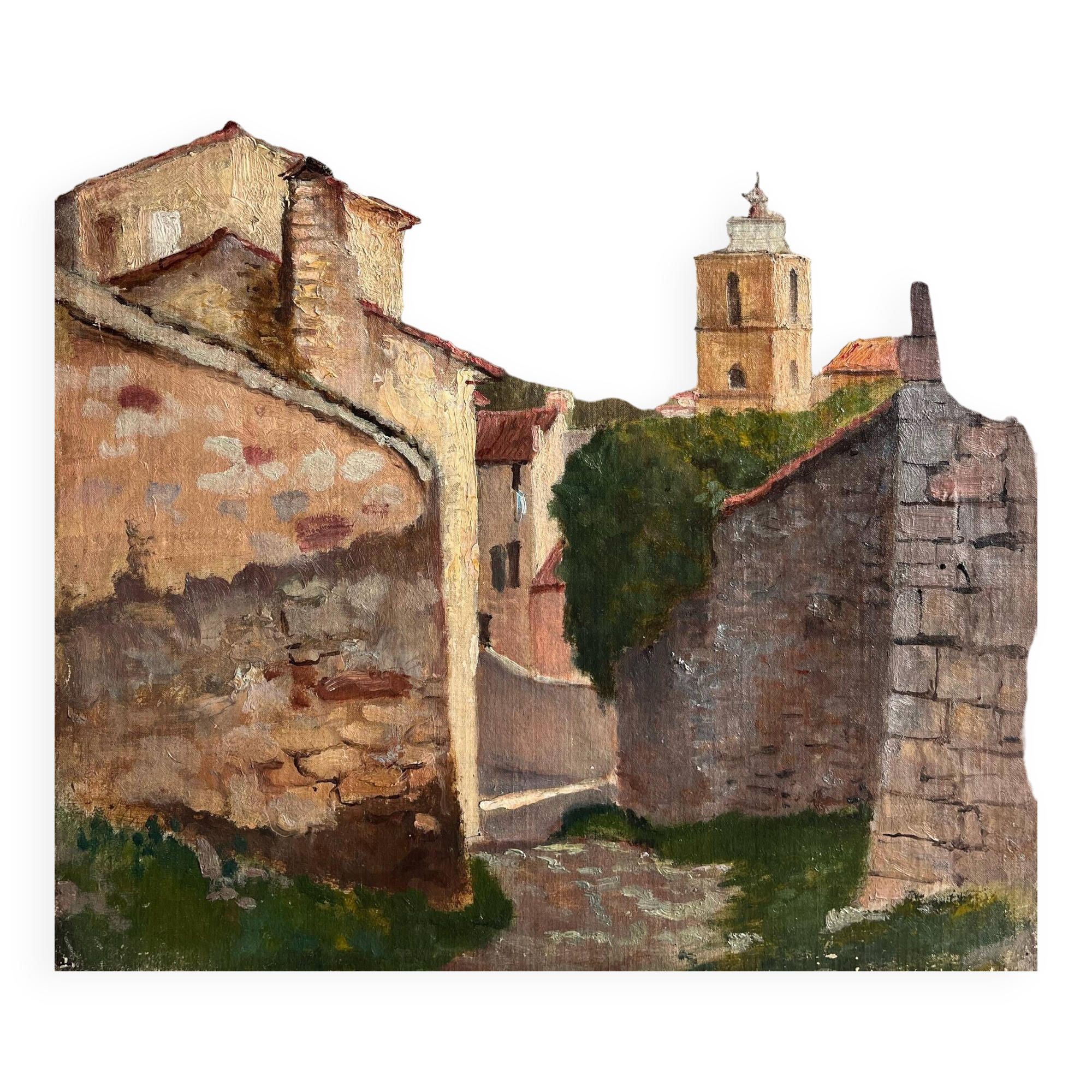 Village, unsigned, 20th century, oil on canvas, 38x29cm, unframed