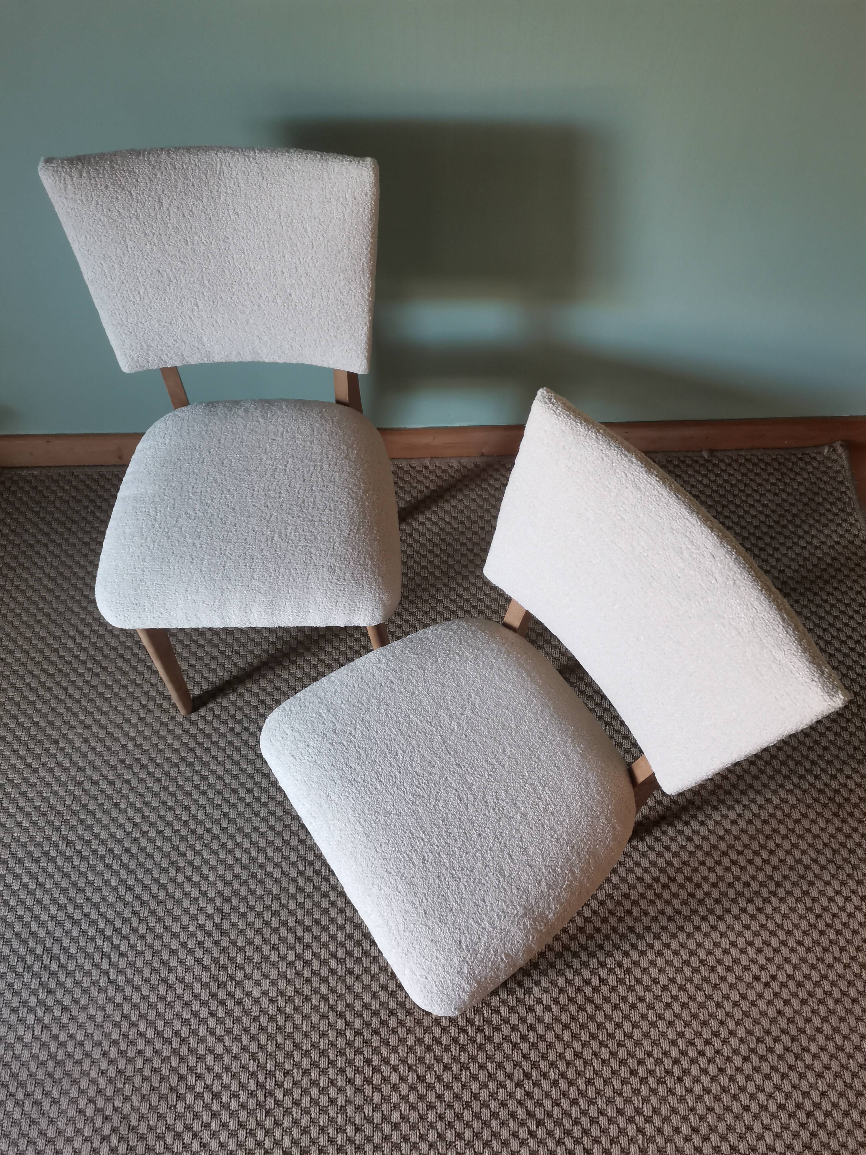 Art Deco white boucle chairs
