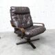 Scandinavian armchair 1970 curved laminated wood leather seat