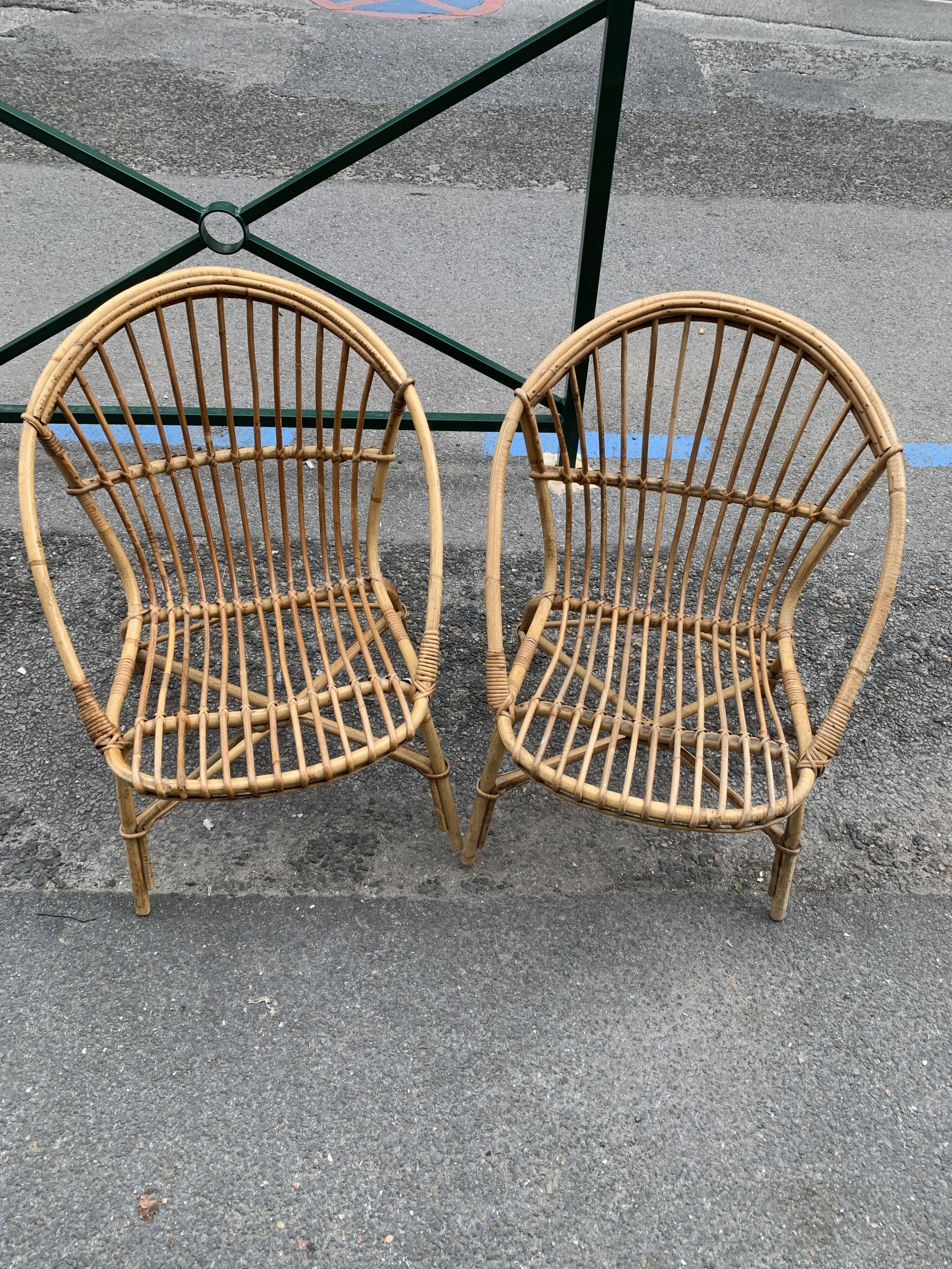 Pair of antique rattan armchairs