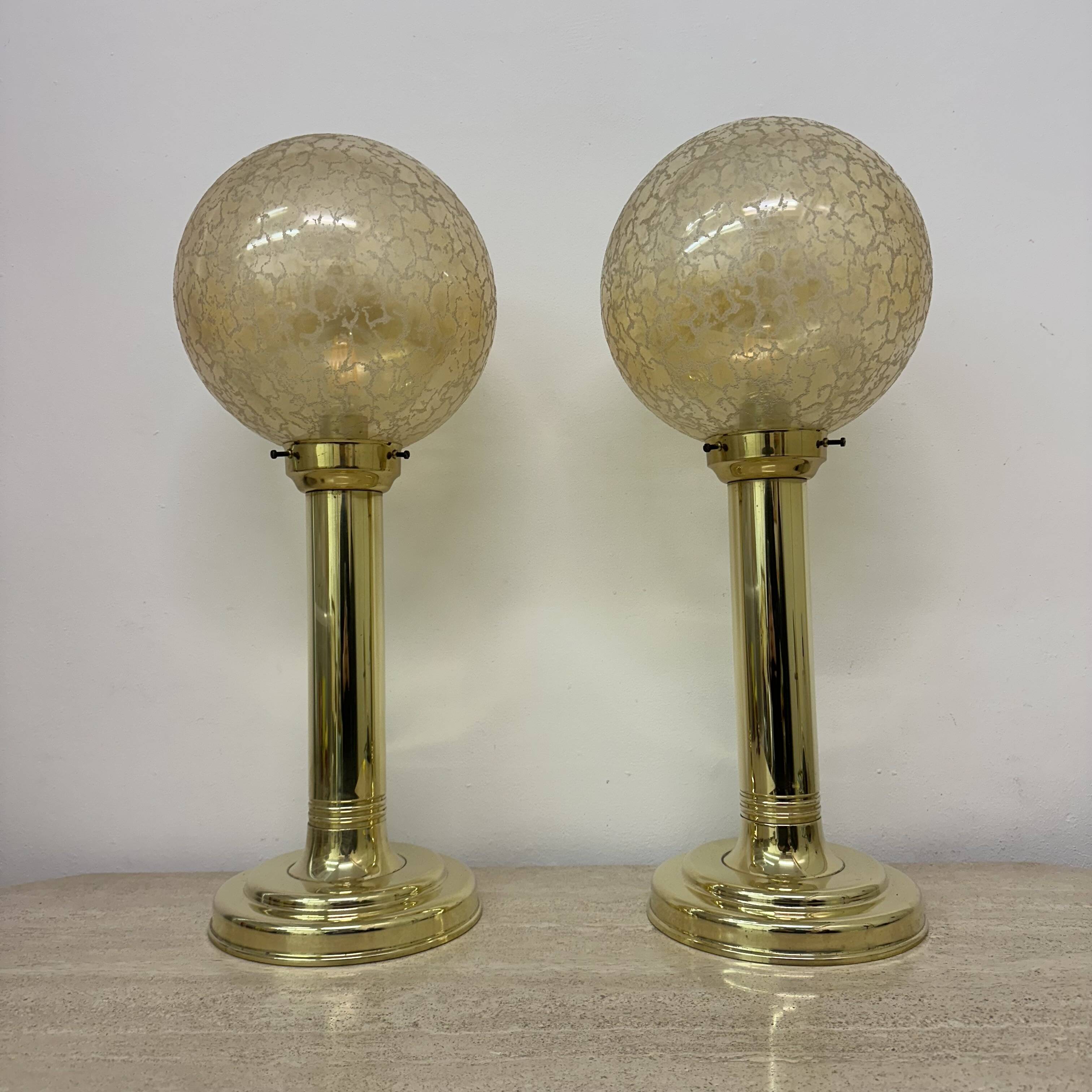 Set of 2 large globe glass table lamps , 1970s