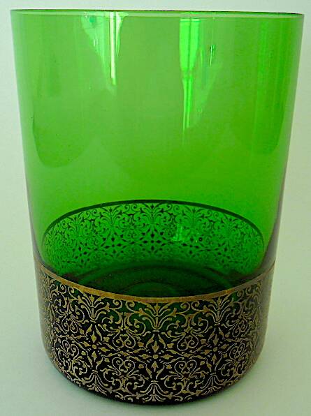 Set of six green smoked crystalline whiskey glasses