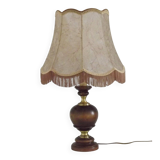 Vintage French Country Style Lamp Turned Wood Base & Hide Skin Shade