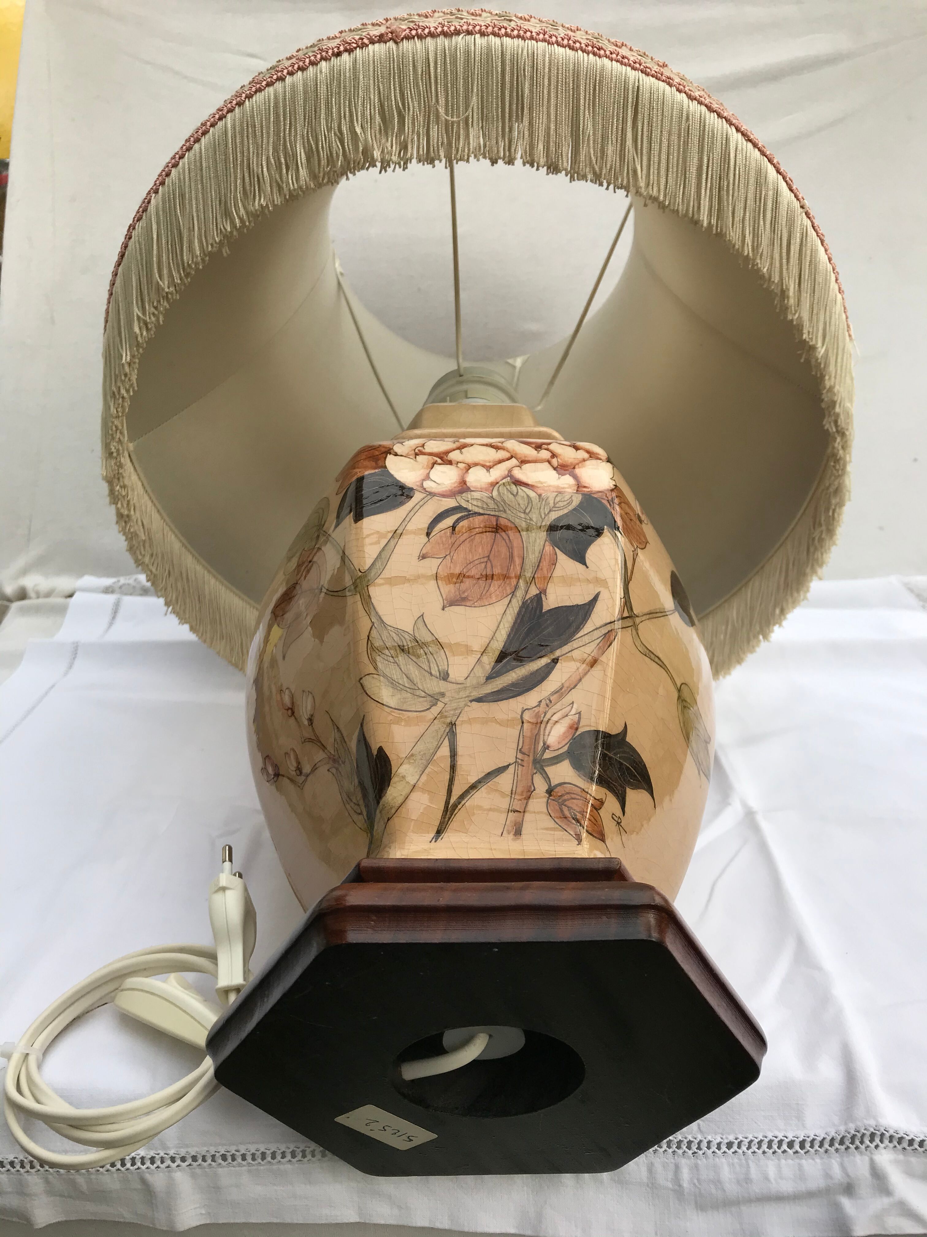 Former ceramic potiche lamp base wood - abat-day vintage beige fabric