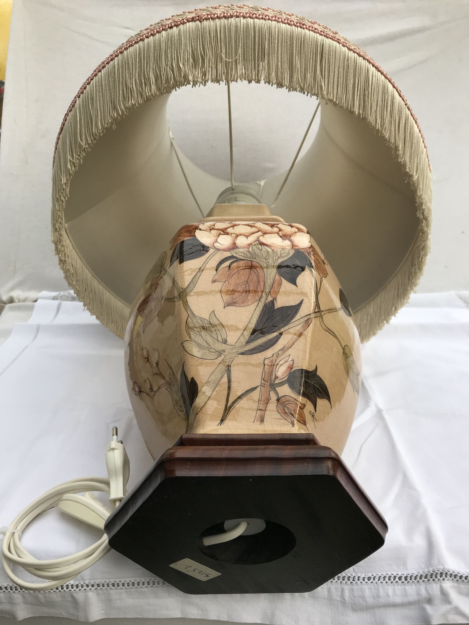 Former ceramic potiche lamp base wood - abat-day vintage beige fabric