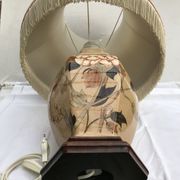 Former ceramic potiche lamp base wood - abat-day vintage beige fabric