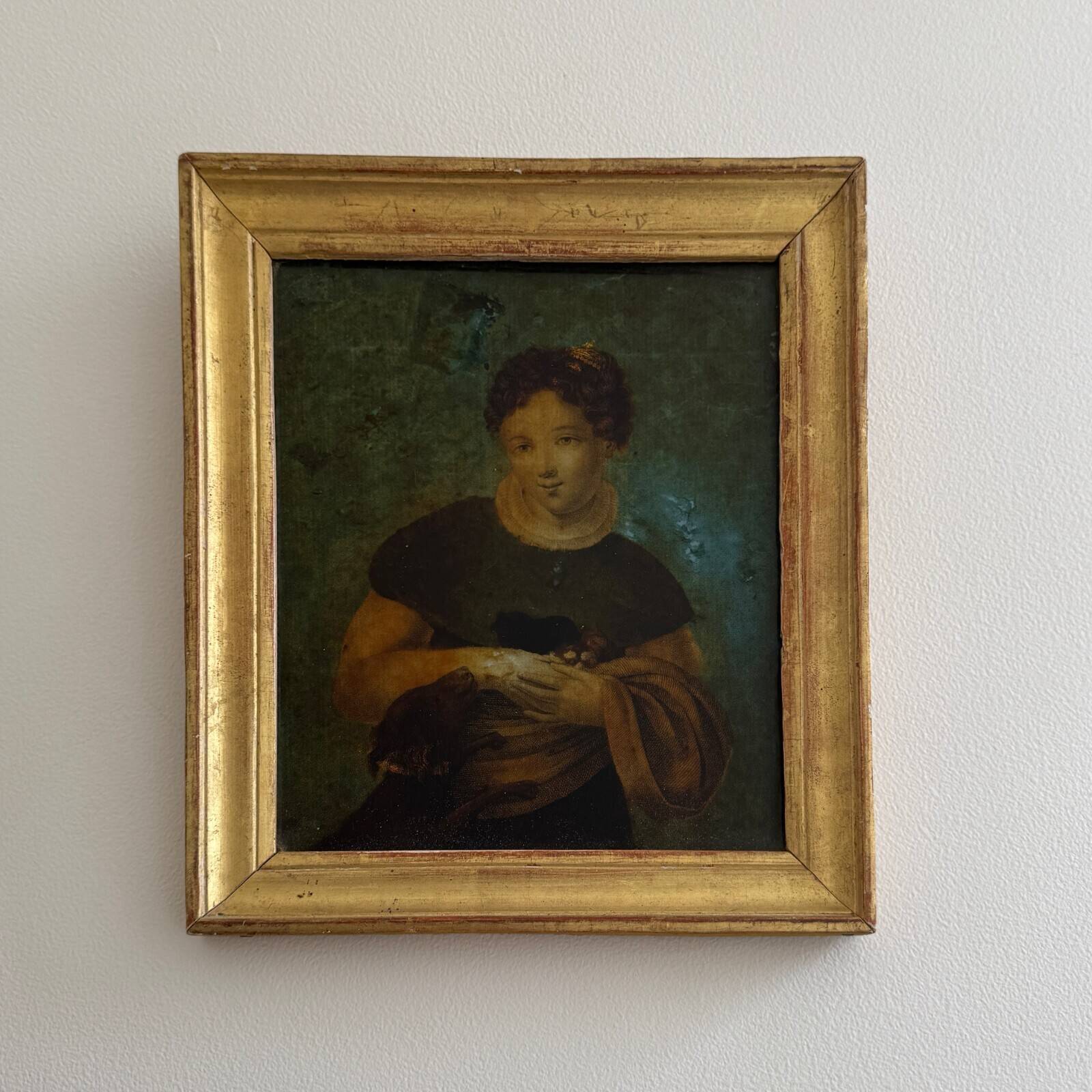 Portrait of a young girl, 18th century, fixed under glass in a baguette frame