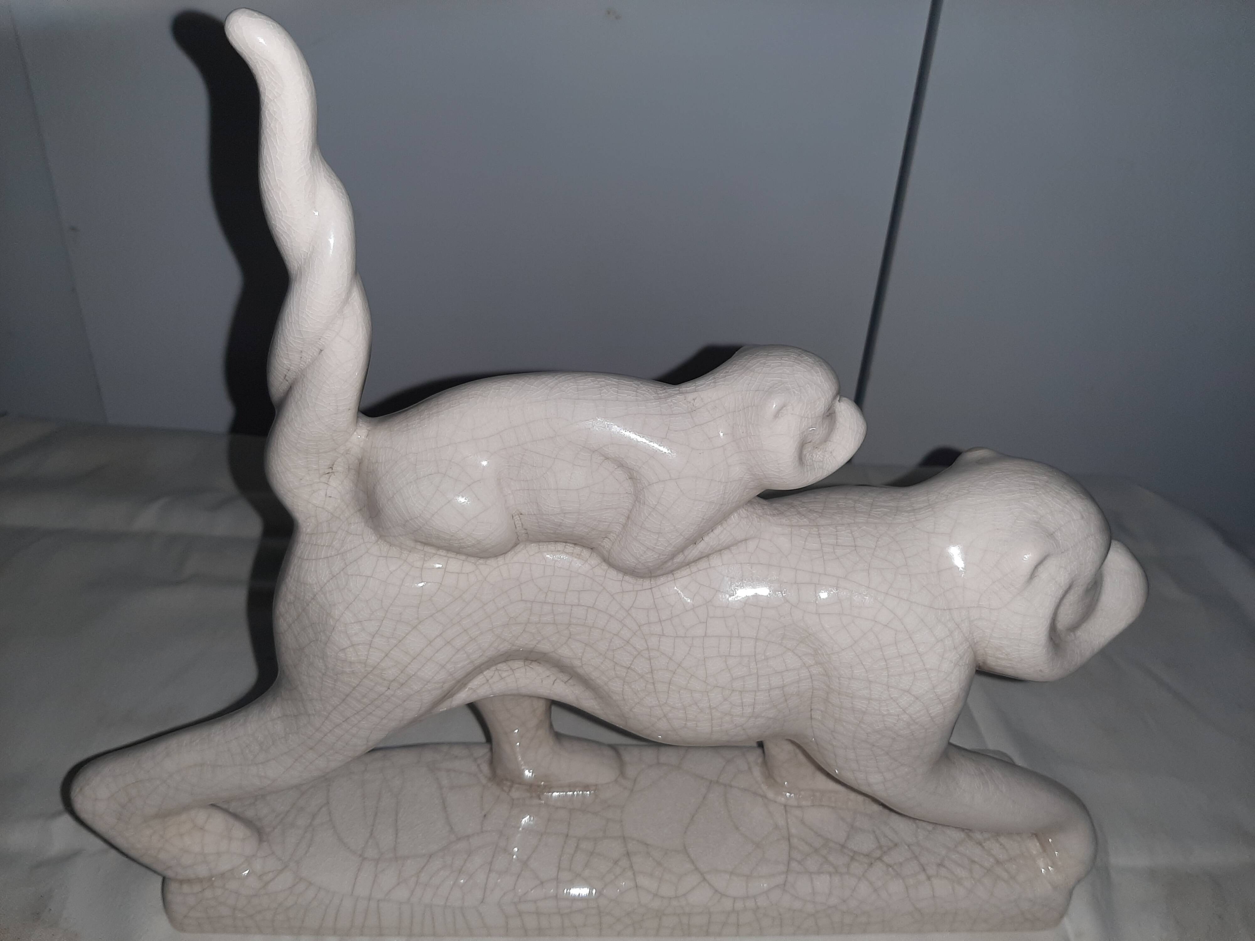 Art deco animal cracked ceramic sculpture La Louvière