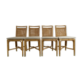 Suite of 4 chairs in rattan, cannage and brass