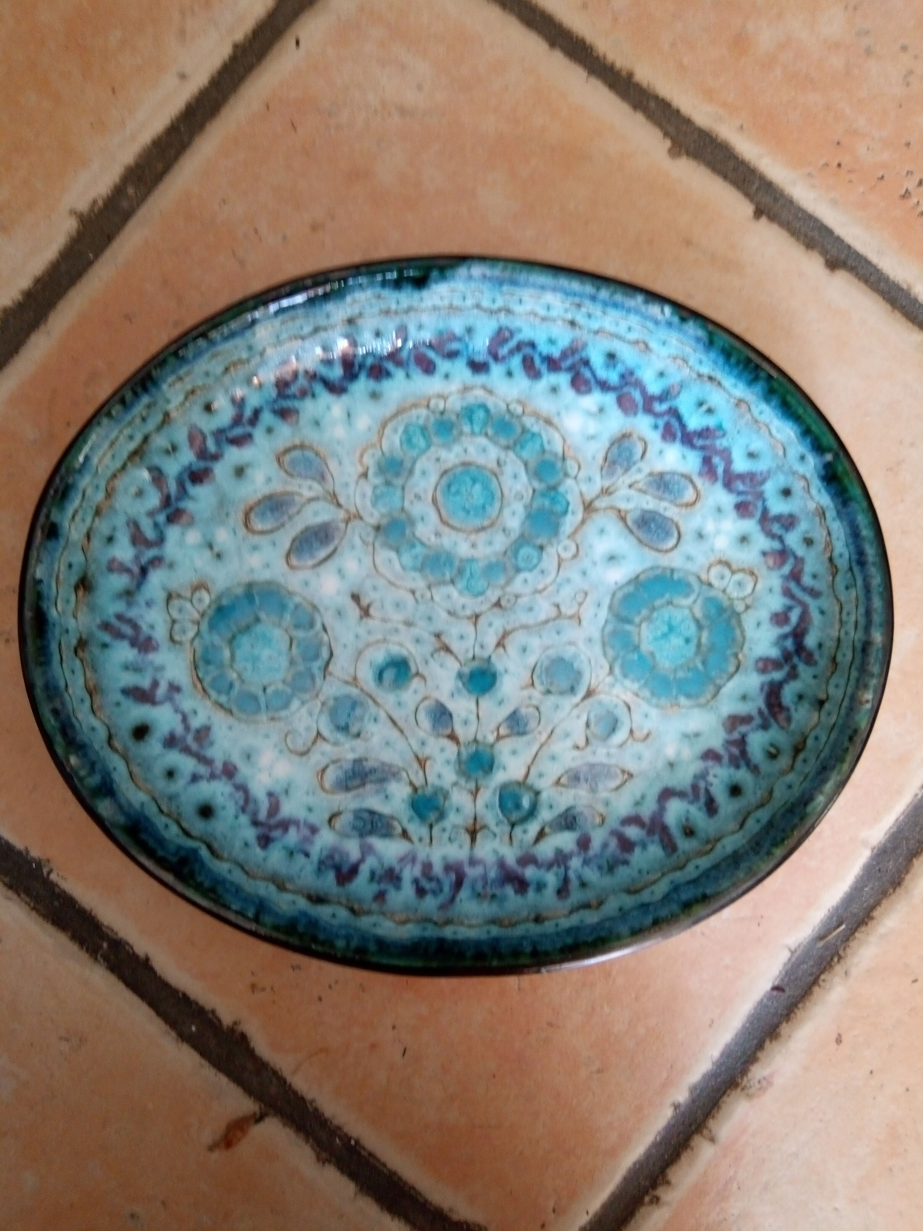 Dish from the 70s enamelled ceramic