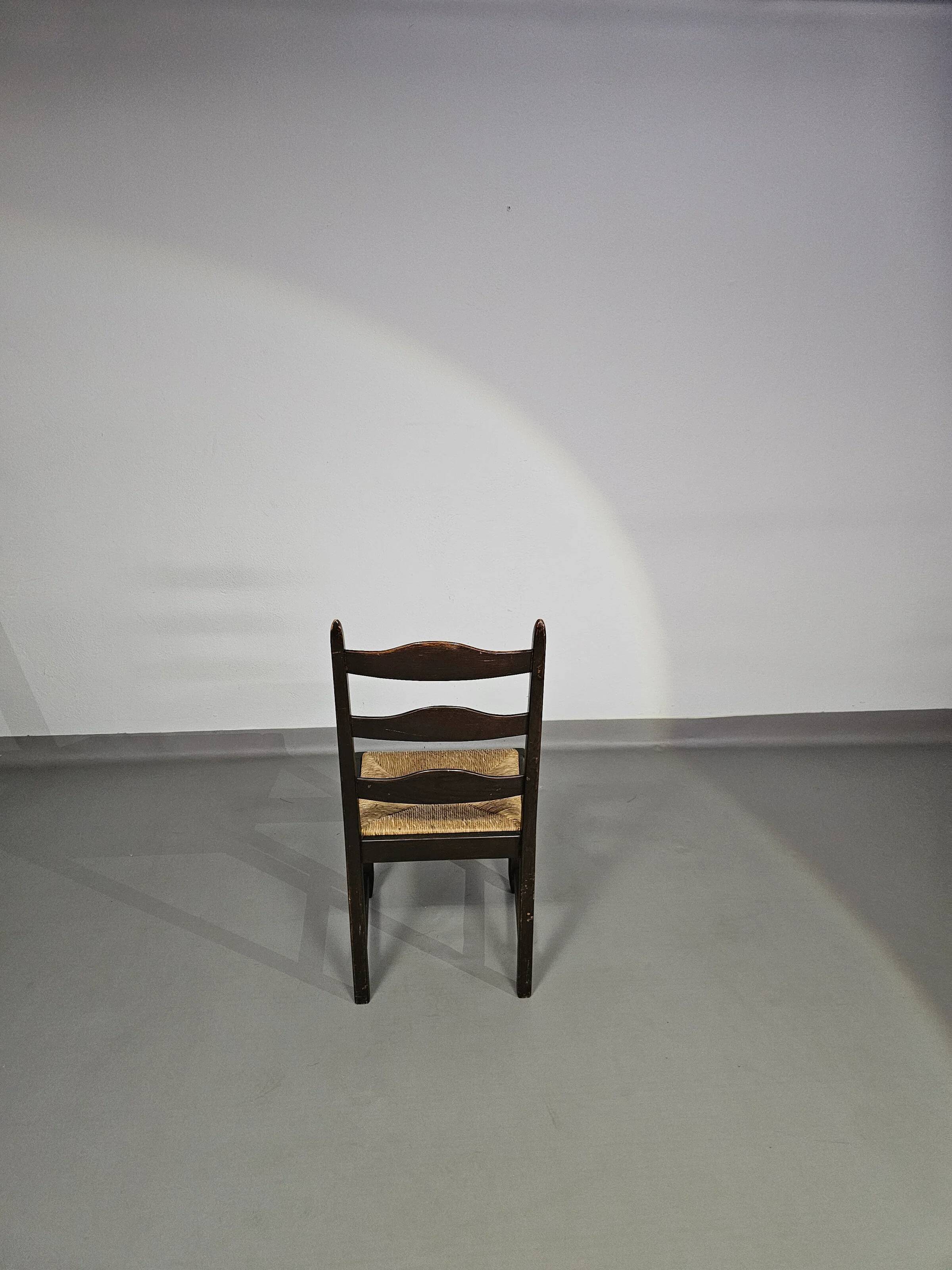 Set of 2 oak, rustic, farmhouse, ladderback dining chairs with rush seats