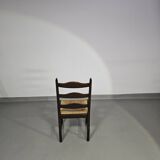 Set of 2 oak, rustic, farmhouse, ladderback dining chairs with rush seats
