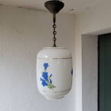 Opaline pendant light with blue decor – 1950/60