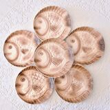 6 large Sarreguemines flat plates in fish barbotine