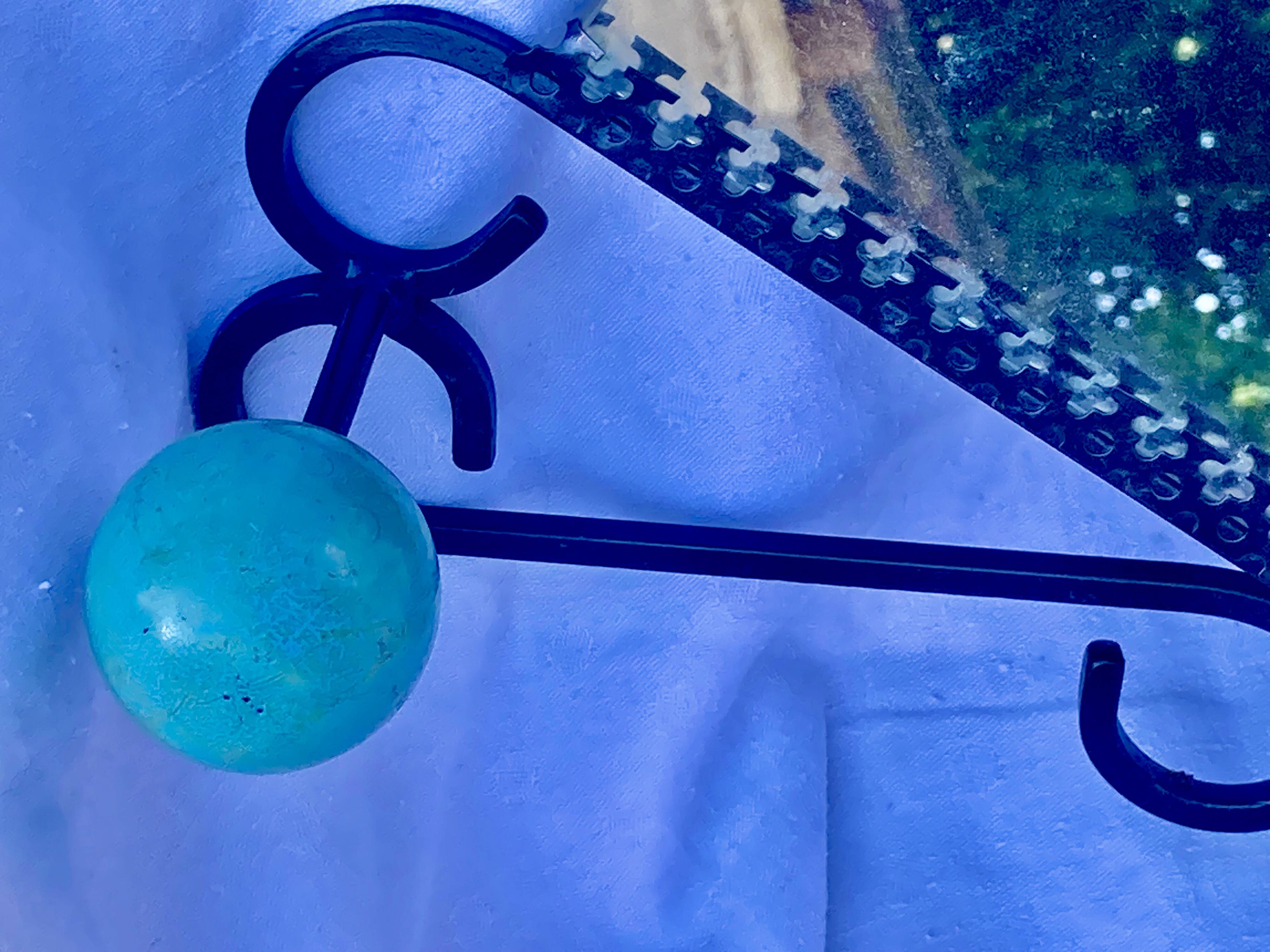 Wrought iron coat rack with wooden ball and vintage mirror 50/60's
