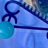 Wrought iron coat rack with wooden ball and vintage mirror 50/60's