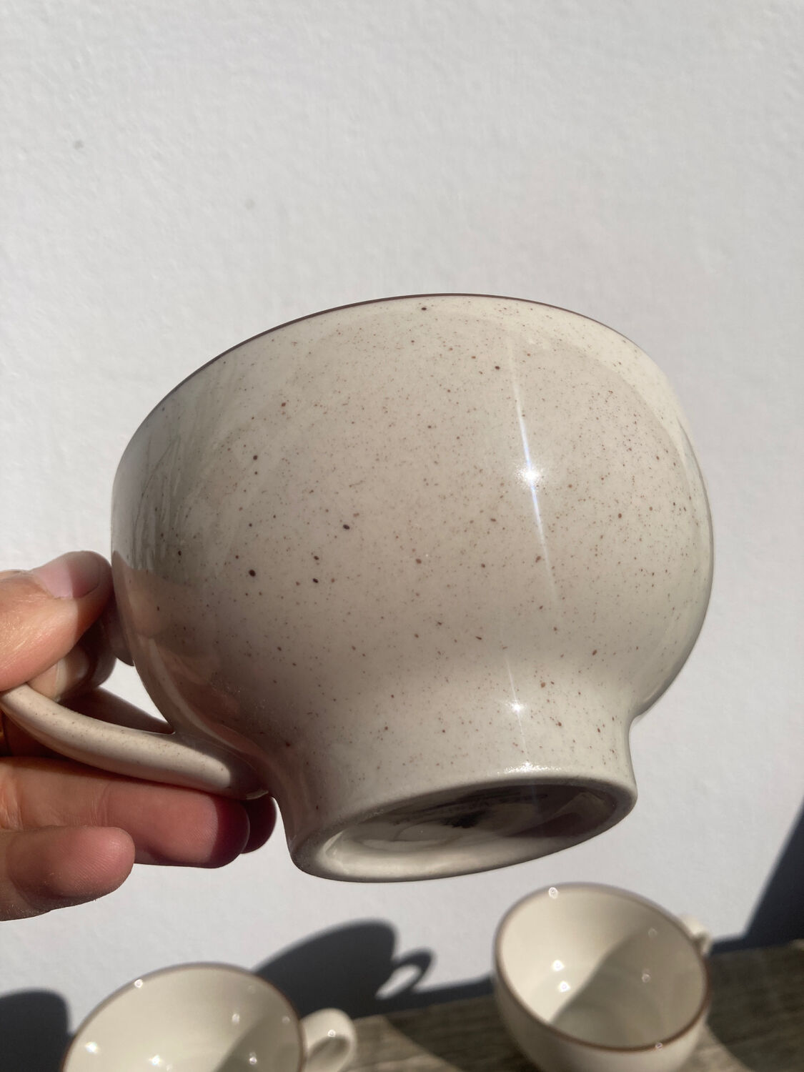 6 cups in brown speckled beige vintage stoneware 90