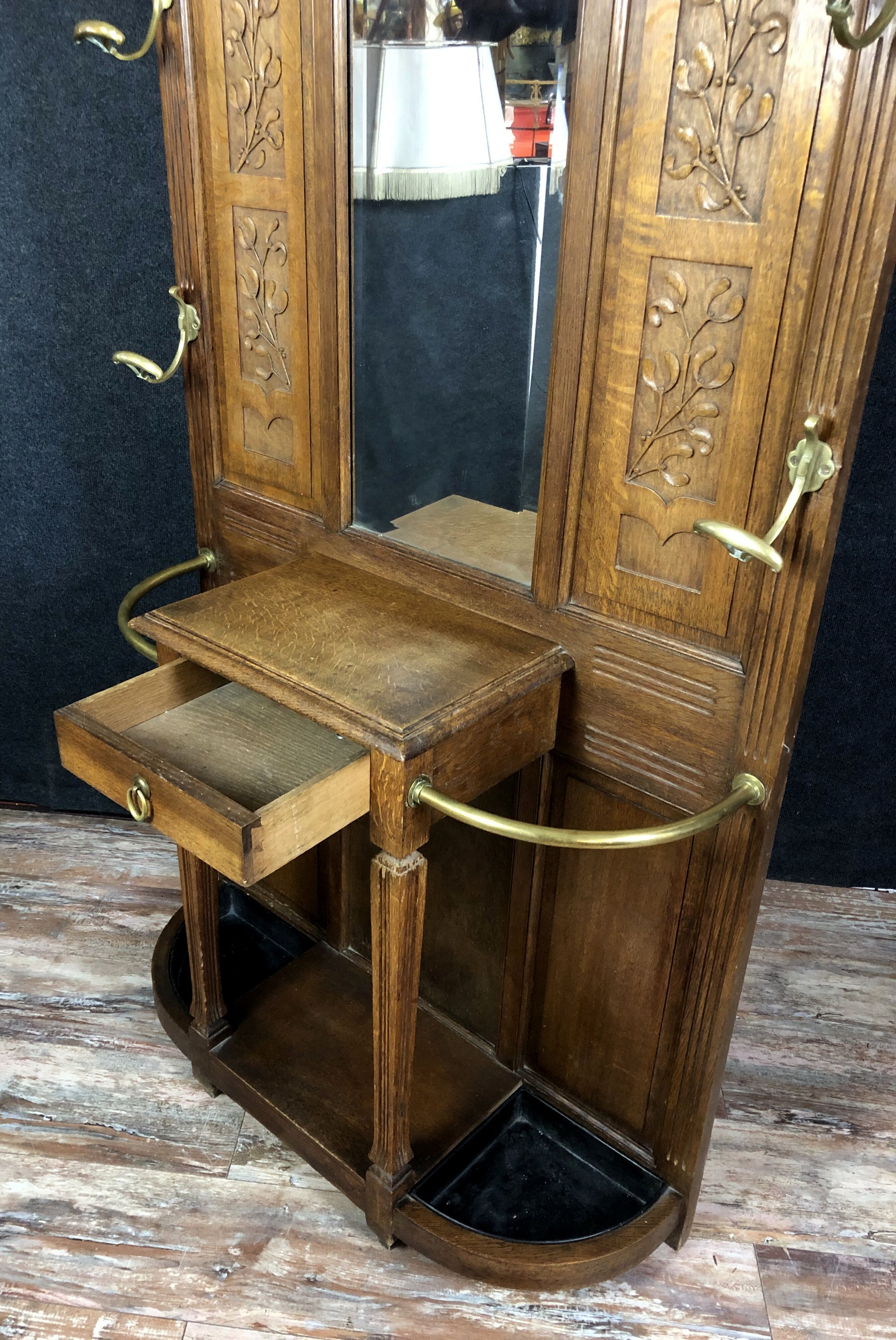 Art Nouveau period coat holder in solid oak