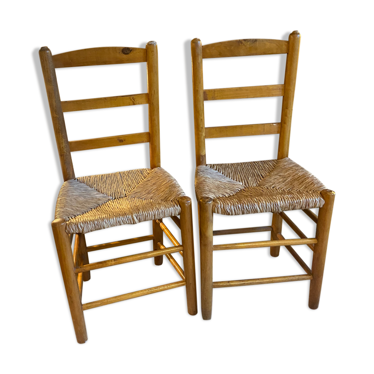 Paire de chaises en paille et bois vintage