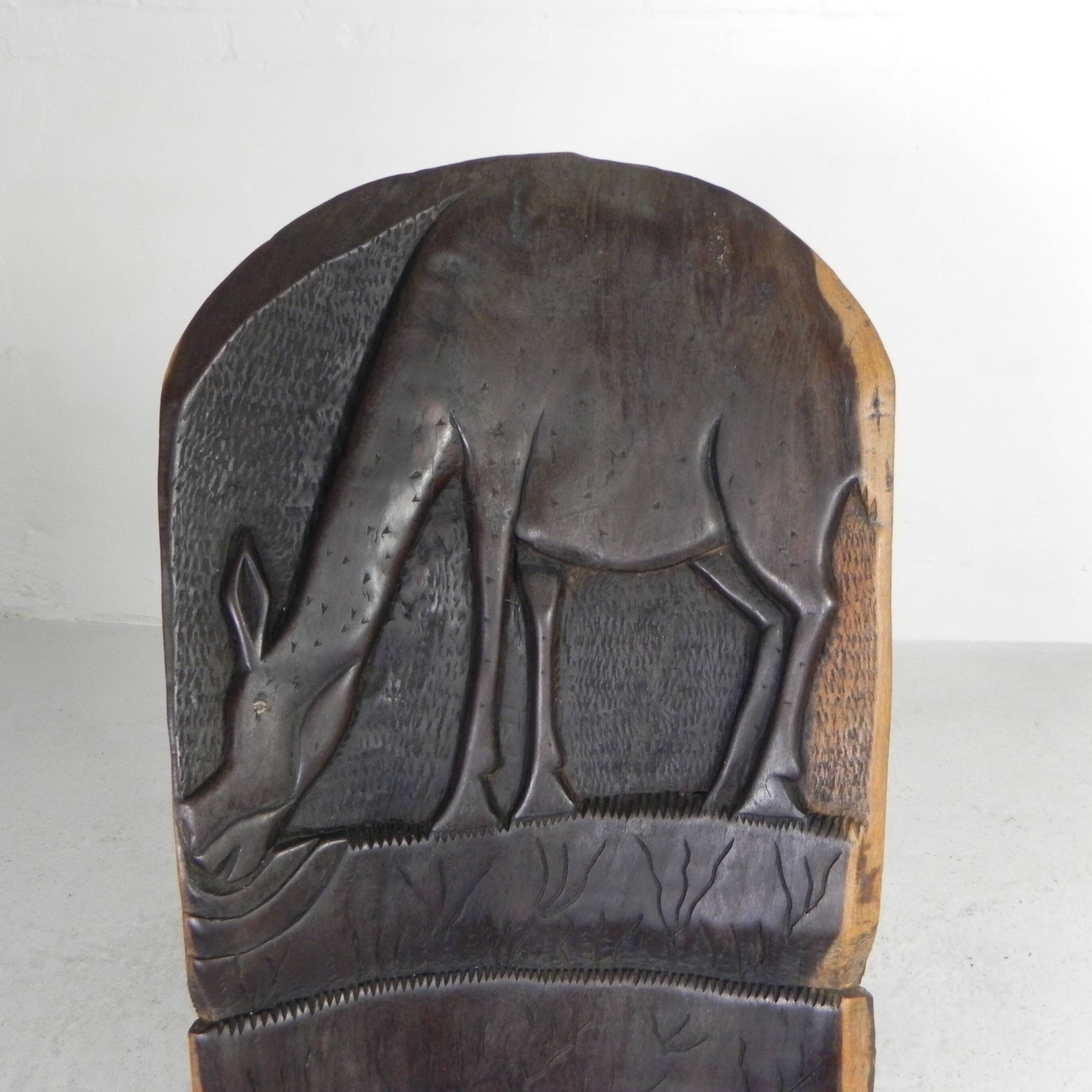 Solid ebony Makonde Palaver chair, 1970s