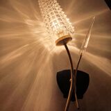 Pair of large gold wall lights with tulip-shaped globes by Arlus