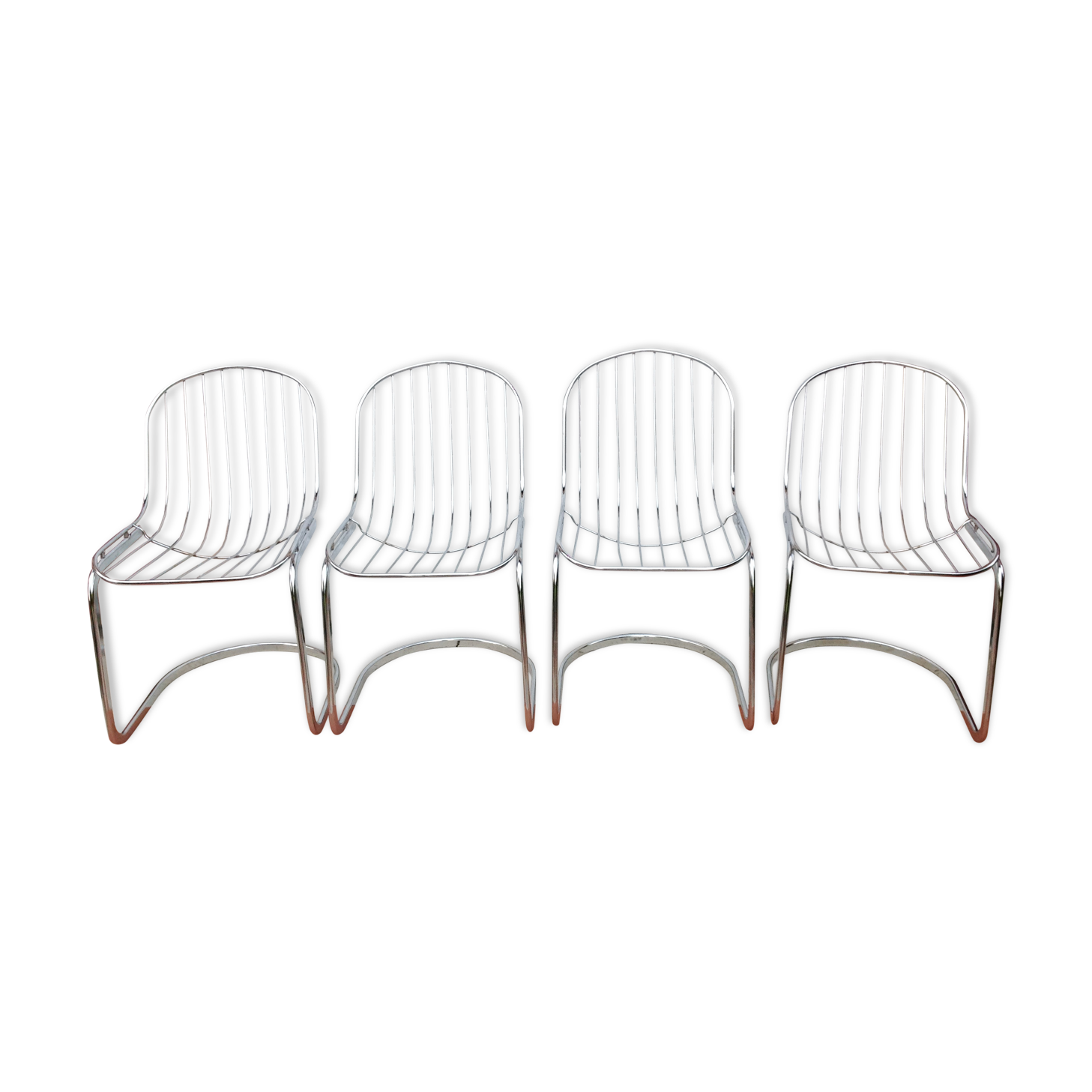 Set of four chrome metal wired chairs by Gastone Rinaldi / vintage 70s