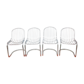 Set of four chrome metal wired chairs by Gastone Rinaldi / vintage 70s