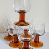 Six amber stemmed glasses from the 70s