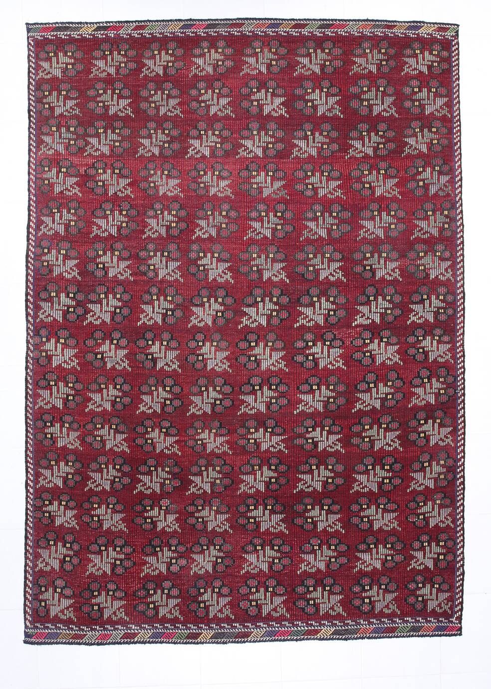 Neutral Wool Turkish Red Kilim Rug, 218x311 Cm