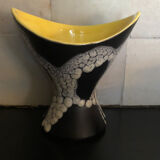 Vase ceramique jaune et noir années 50