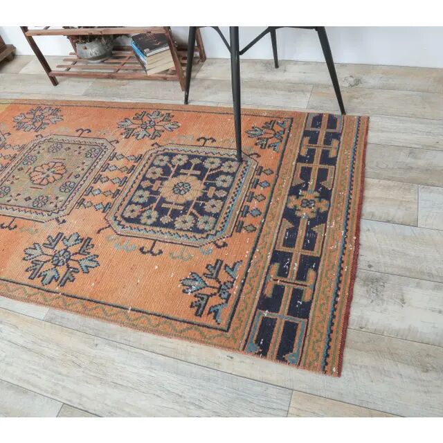1970s Turkish orange wool runner rug 95x319