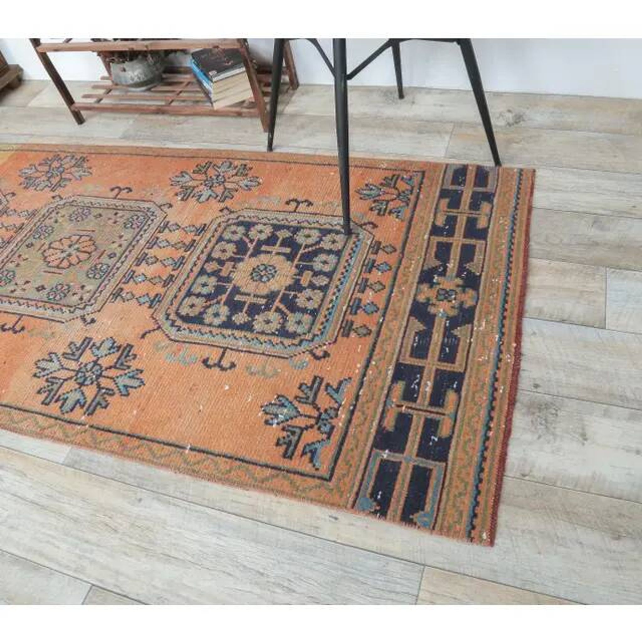 Tapis coureur en laine orange turc des années 1970 95x319