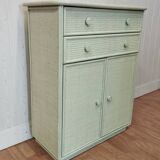 Vintage rattan woven and solid wood sideboard