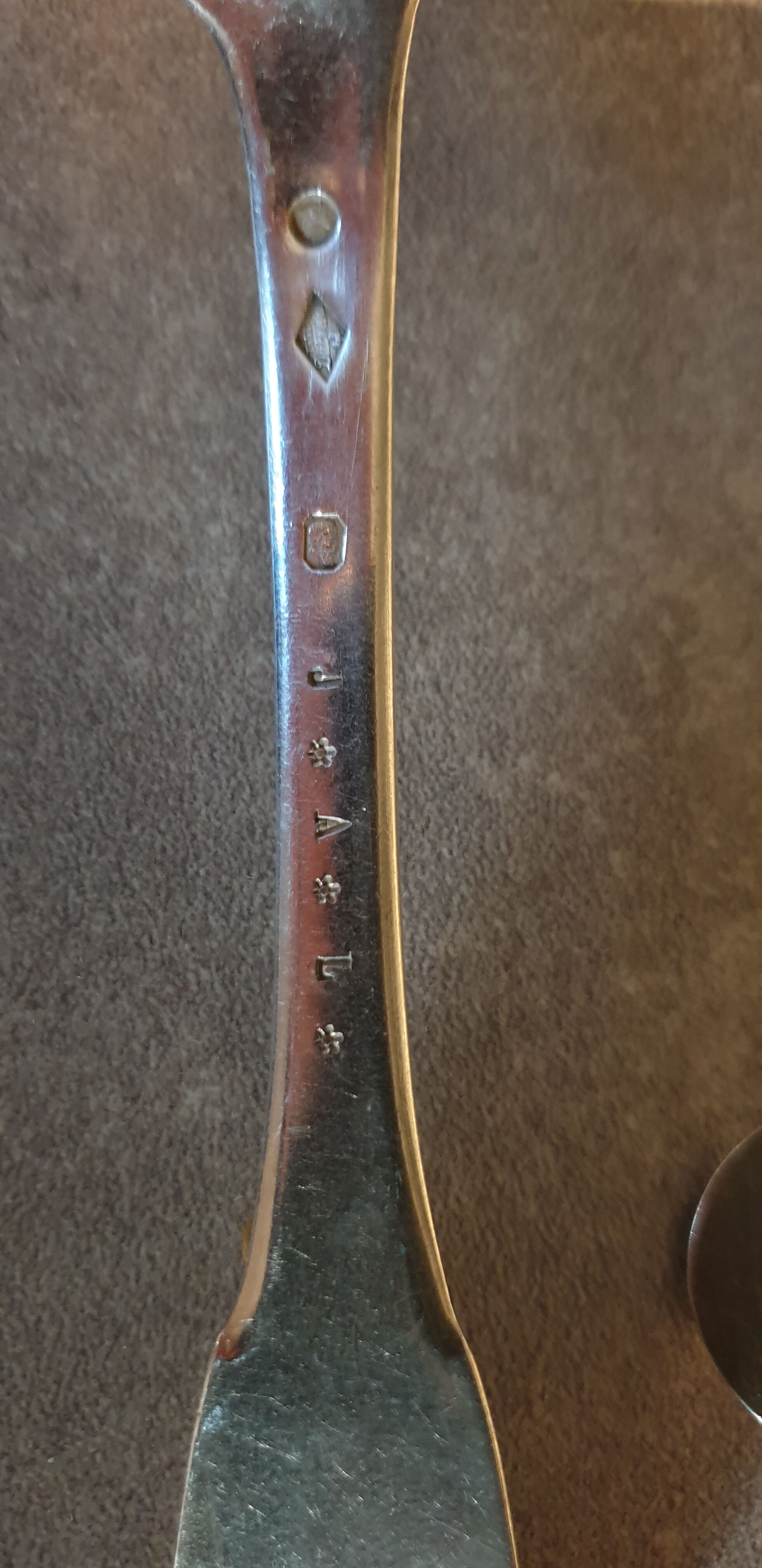 grâgout spoons, plain, monogrammed, solid silver