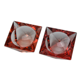 Duo of pink faceted ashtrays by Seguso, murano, italy, 1970