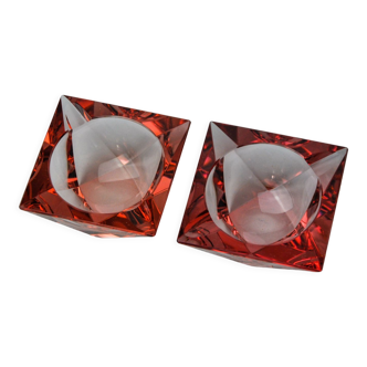 Duo of pink faceted ashtrays by Seguso, murano, italy, 1970