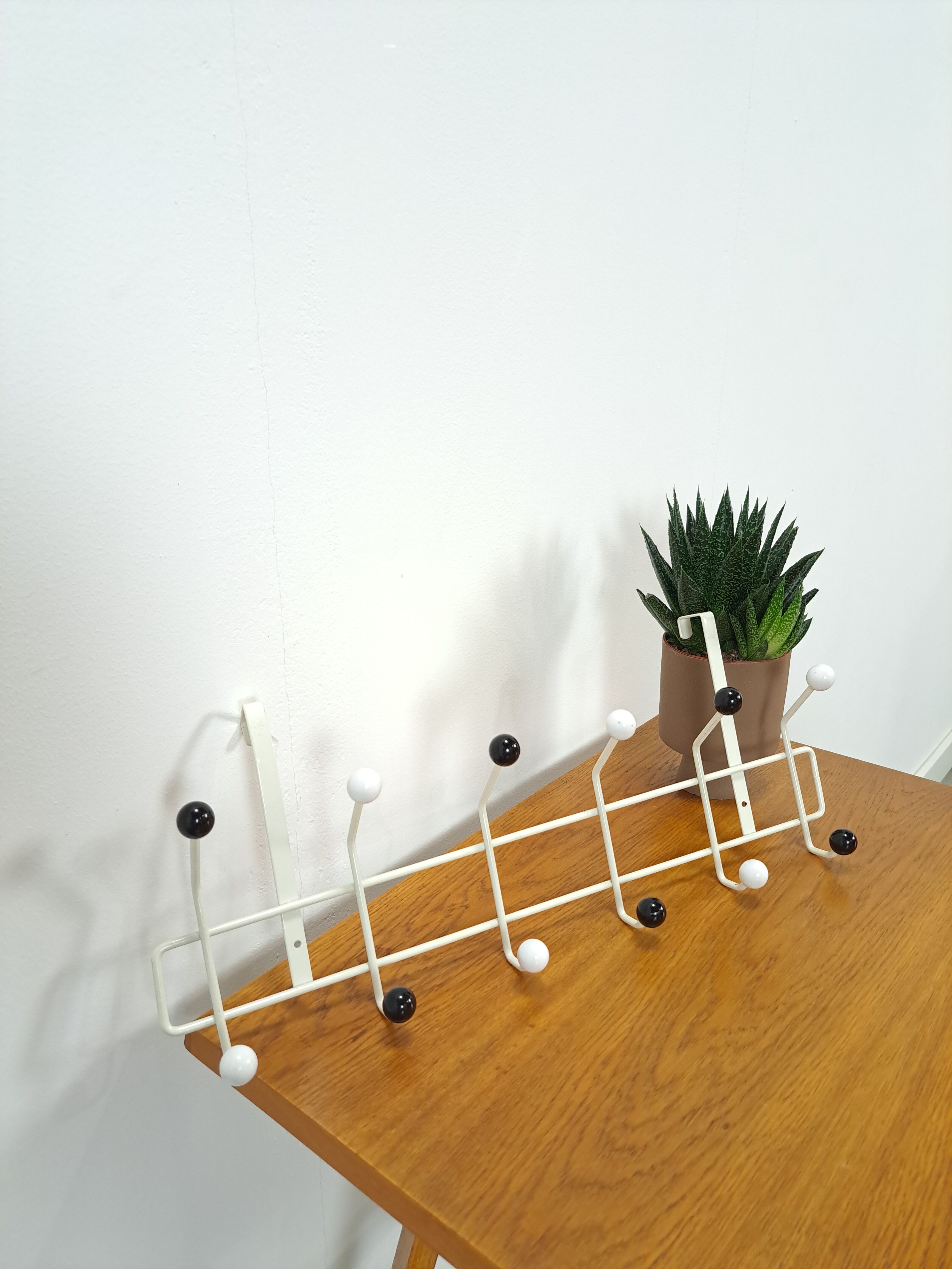 Vintage wall coat rack black white with hooks vintage