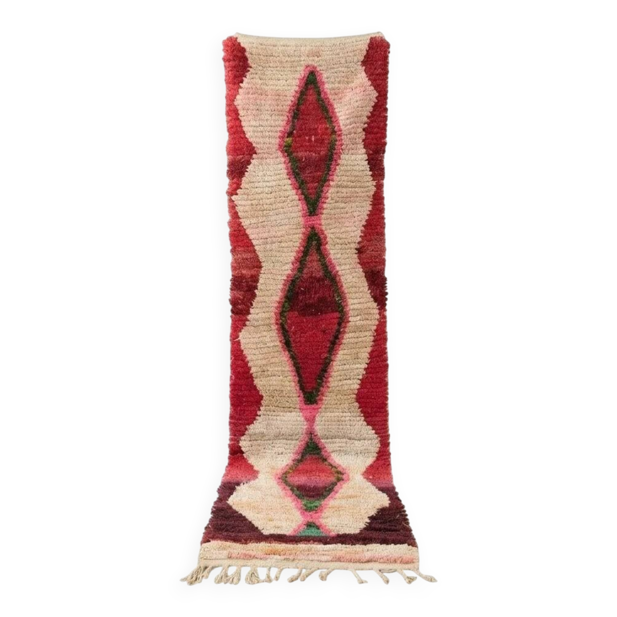 Red and beige Berber hallway rug 75 x 280 cm