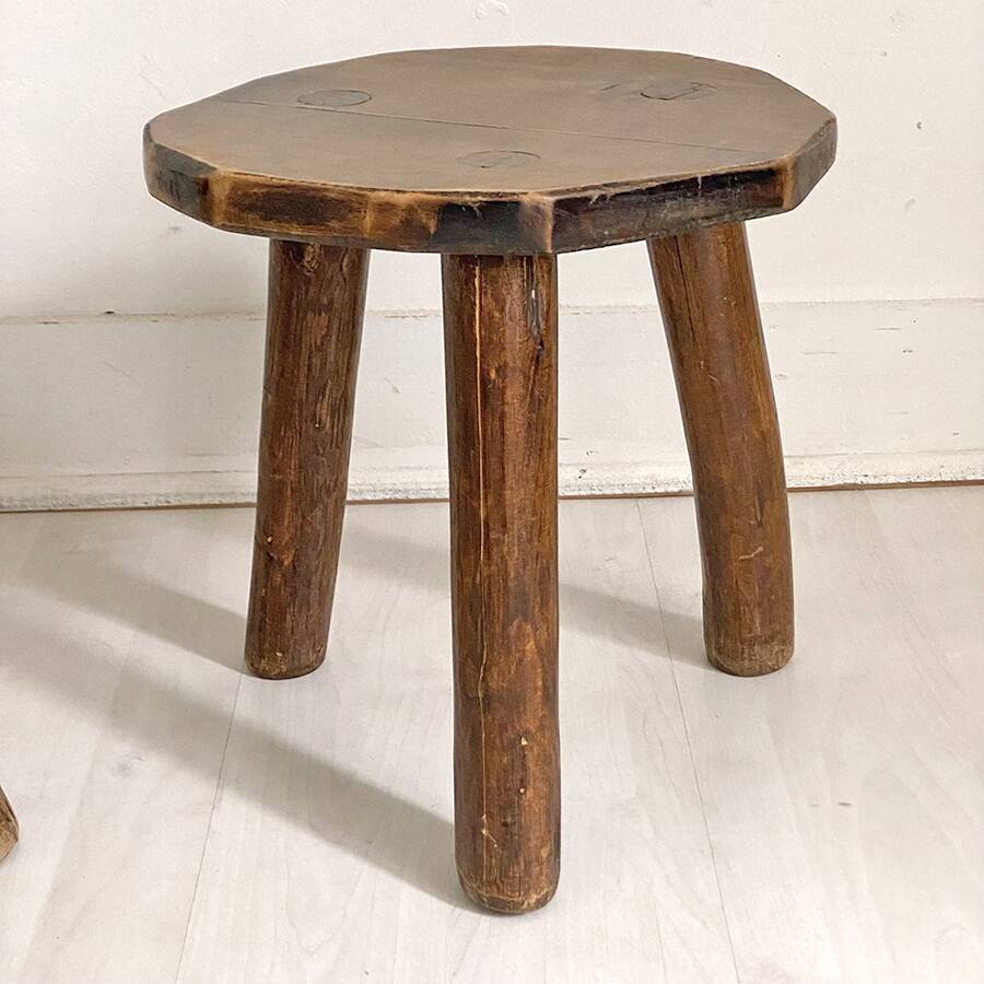 Pair of small 50's brutalist tripod stools