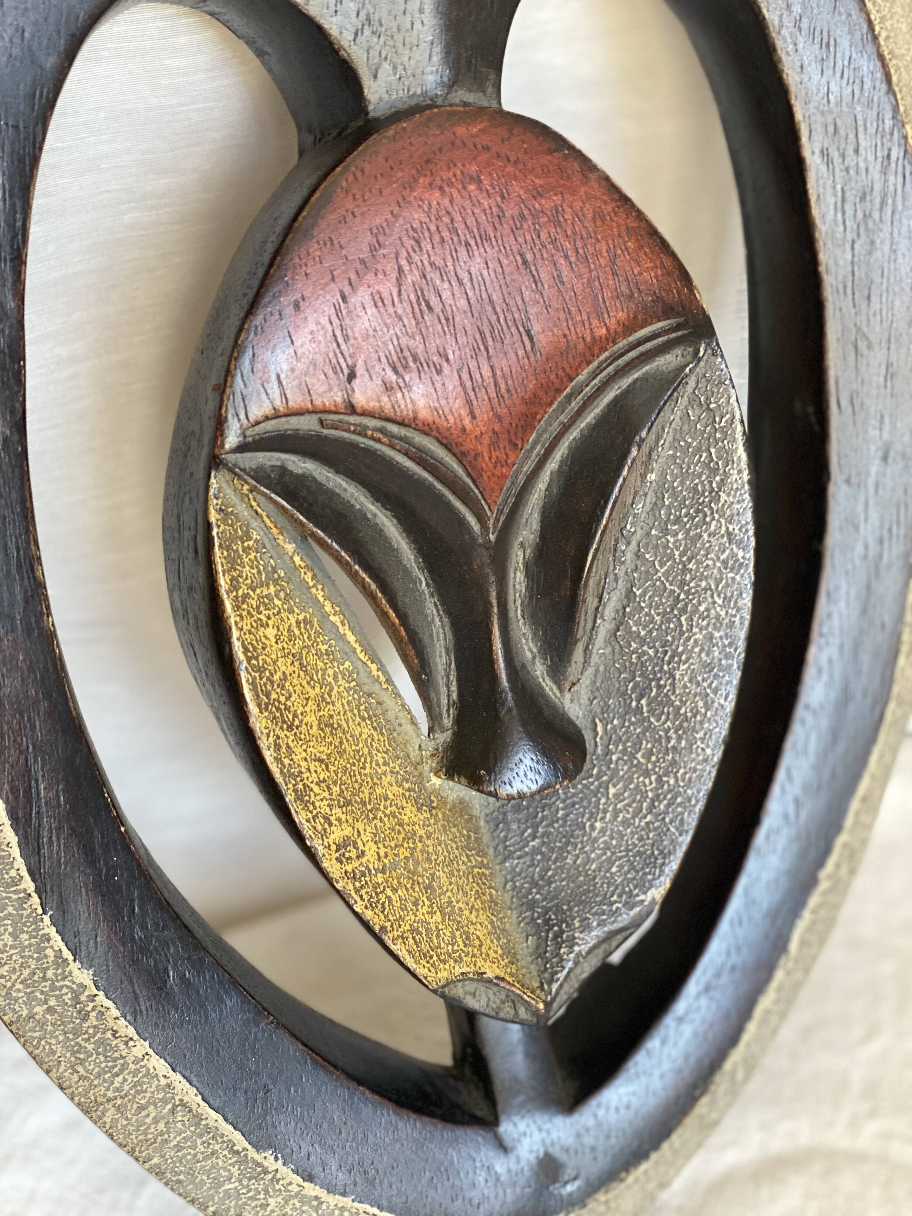 Masque africain bois sculpté polychrome