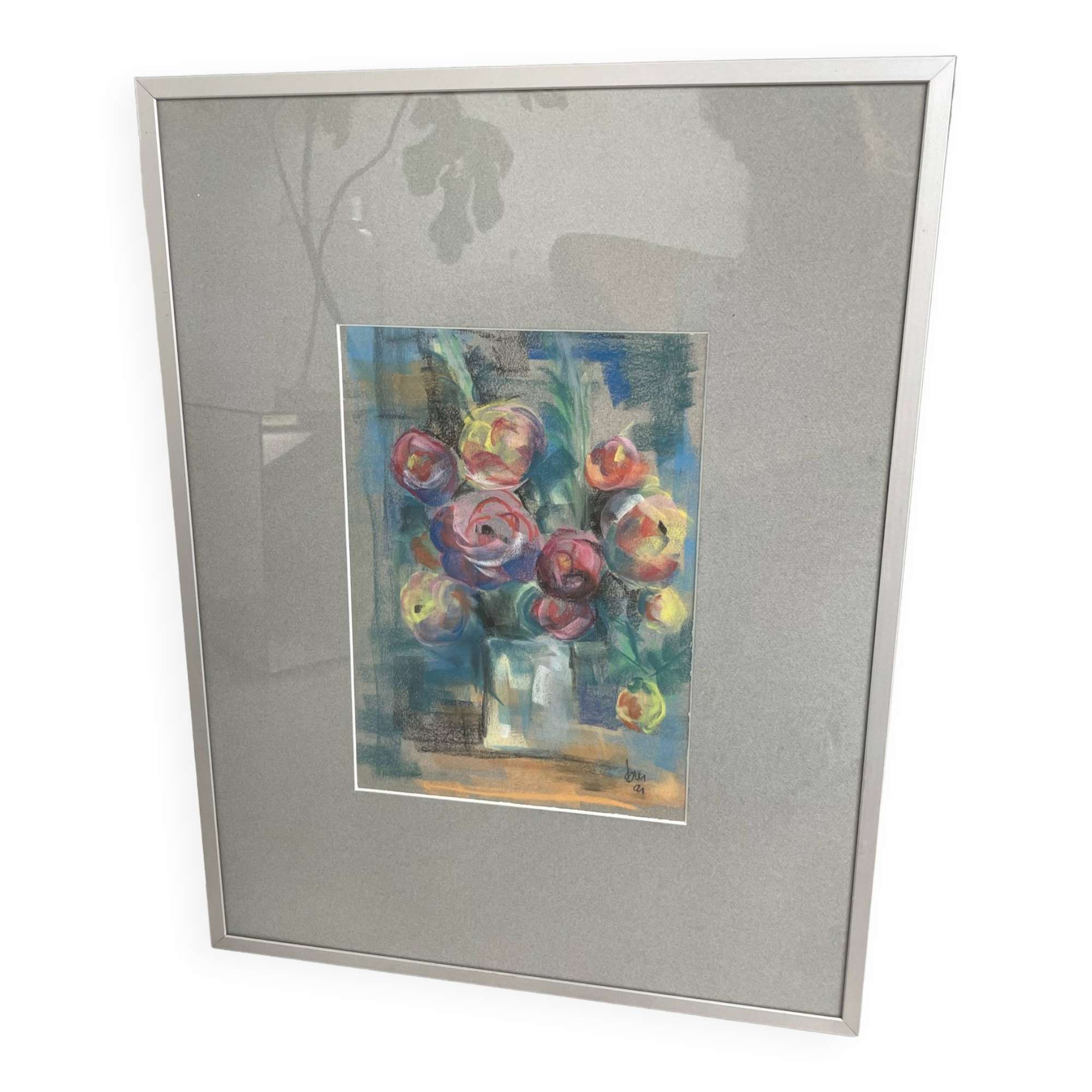 Oil chalk drawing flowers