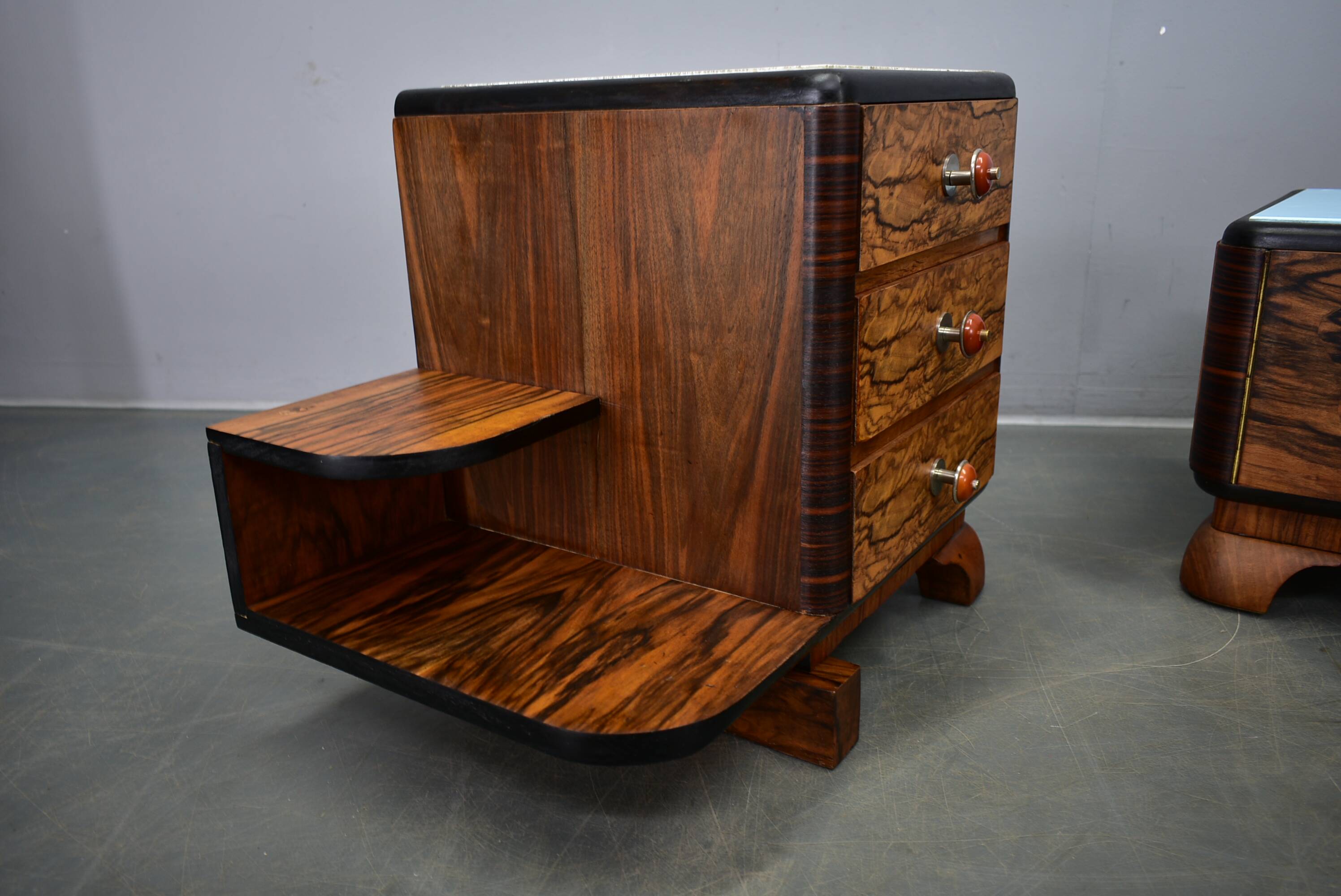 1935s pair of art deco bedside tables, Czechoslovakia