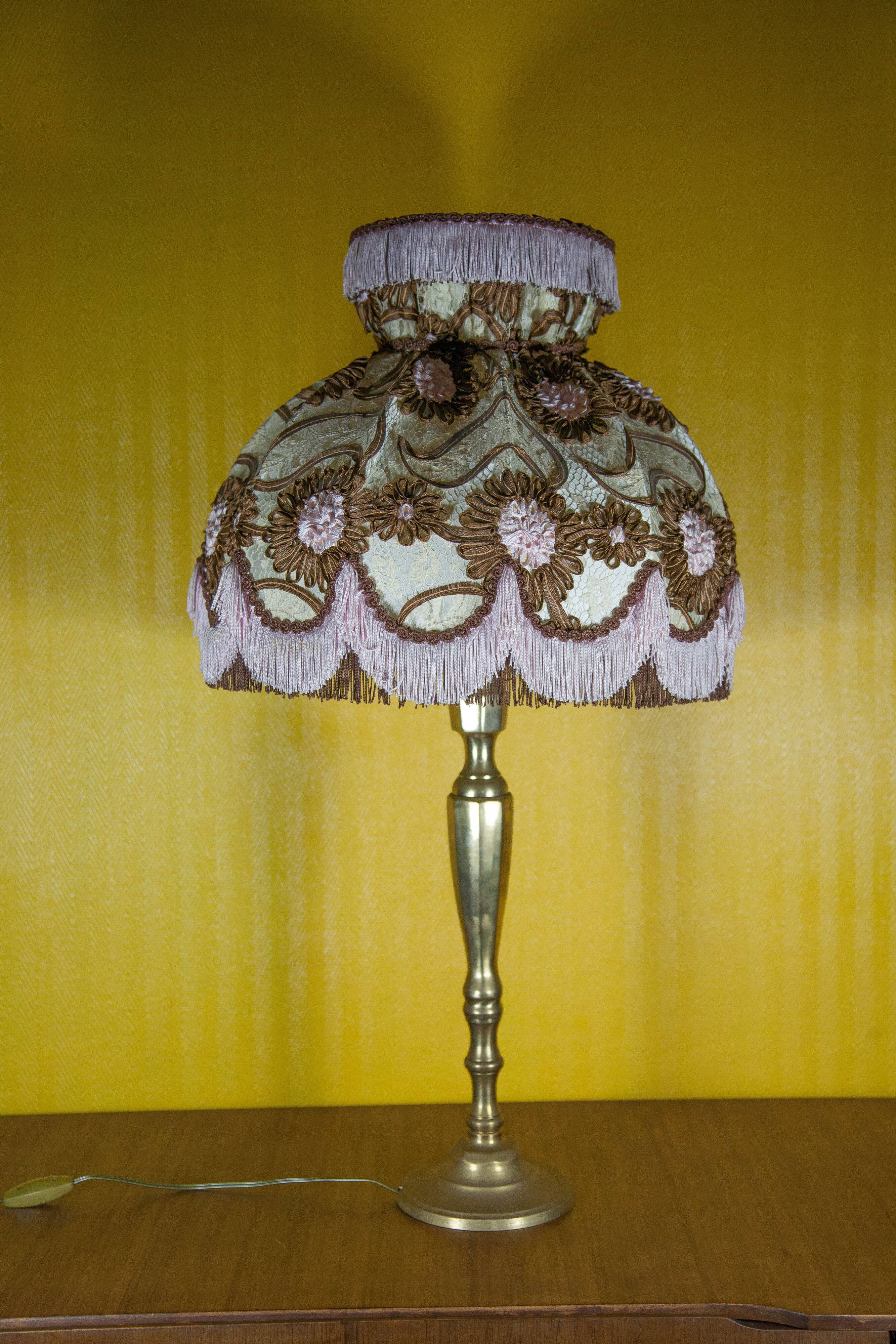 Large brass lamp with lampshade