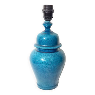 Large Cracked Turquoise Earthenware Lamp Base