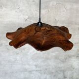 Large pendant light in corrugated teak leaf (Large D:60 H:20)