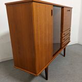 High sideboard, display cabinet and secretary, Scandinavian in teak, France around 1960.